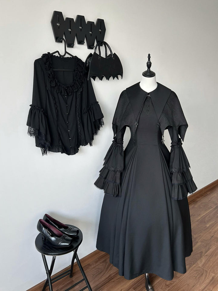 Muppet Mind Ben~Garden Witch~Gothic Lolita Dress Outfit Pointed Collar OP Batwing Cape 41414:772154