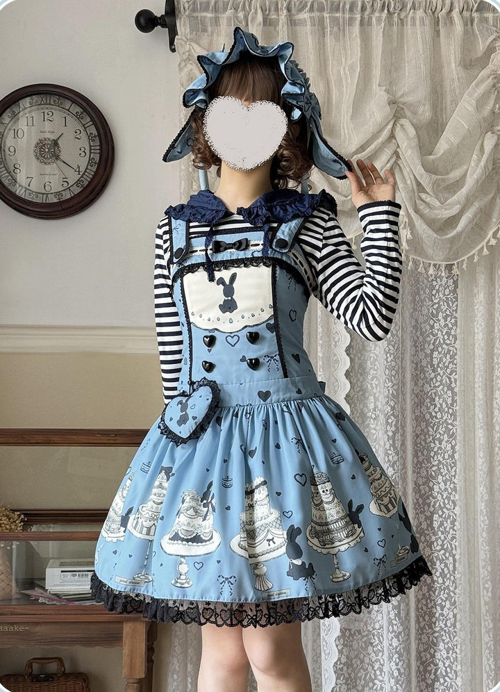 Sweet Dream Sheep - Cake Bunny - Blue Sweet Lolita Dress, Bunny&Cake Print