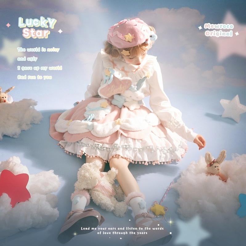 Mewroco~Lucky Star~Winter Sweet Lolita SK Kawaii Cat Ear Cape Suit 40052:650044