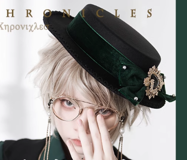 Princess Chronicles~Elegant Lolita Bow Flat Bonnet Handmade green  