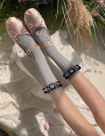 WAGUIR~Y2K Lolita Cotton Mid-Calf Socks free size gray 