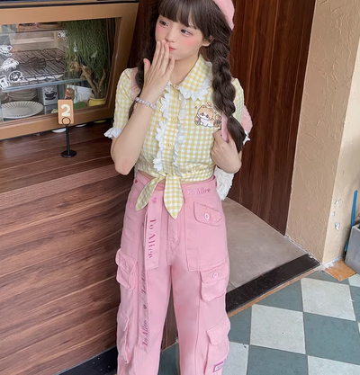 (Buyforme)To Alice~Fashionable Lolita Yellow Plaid Short Sleeve Blouse   