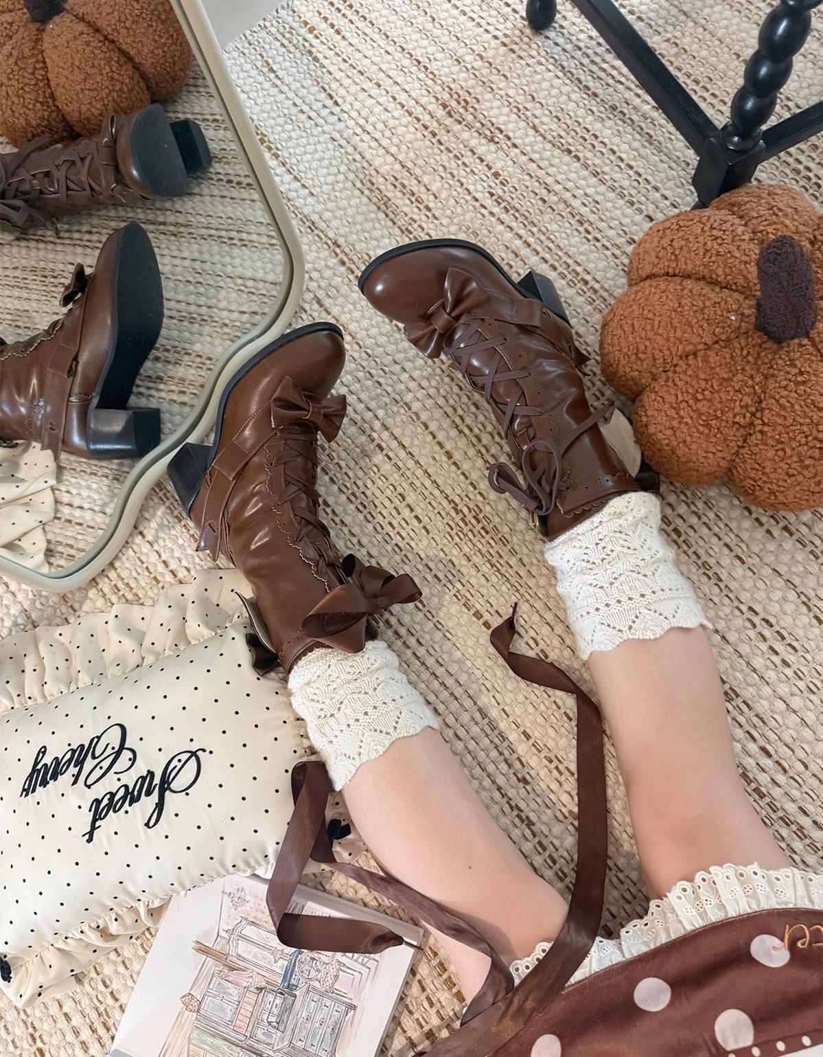 Sheep Puff - Sheepy Hoofies - Kawaii Lolita Mid-Calf Boots, Side Zipper 43898:788082