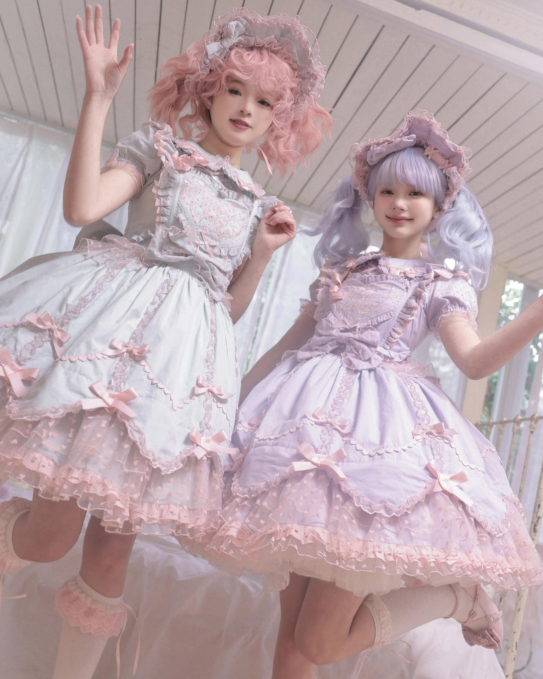 (BFM)The Seventh Doll~Sweet Diary SP~Vintage Lolita Jumper Dress Petal-like Hem JSK Headdress Set   