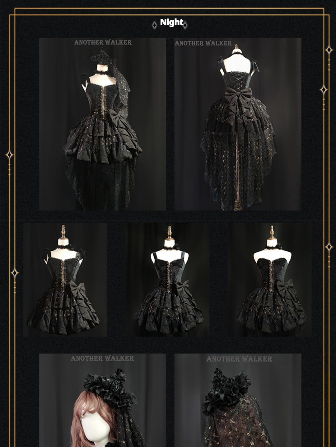 Another Walker~Night and Night Furan~Gothic Lolita Fishtail Skirt Set Black Lolita Set   