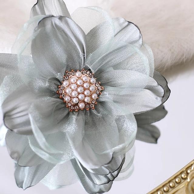 Xiaogui - Elegant Lolita Headdress Organza Flower Hairpin Grass green stamen diamond