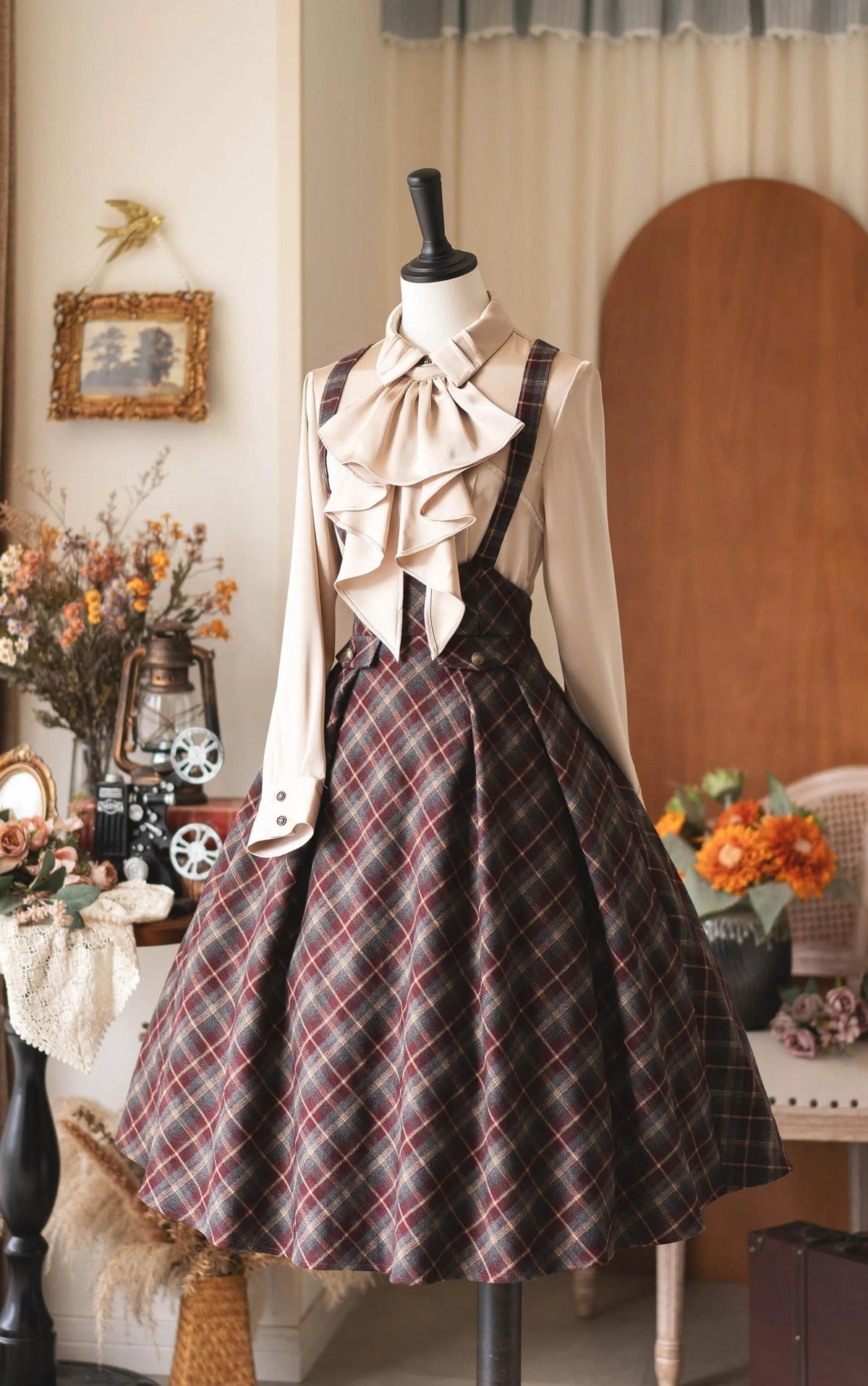 Forest Beats - Elegant Classic Lolita Suspenders Skirt, Plaid Pattern 46082:874466