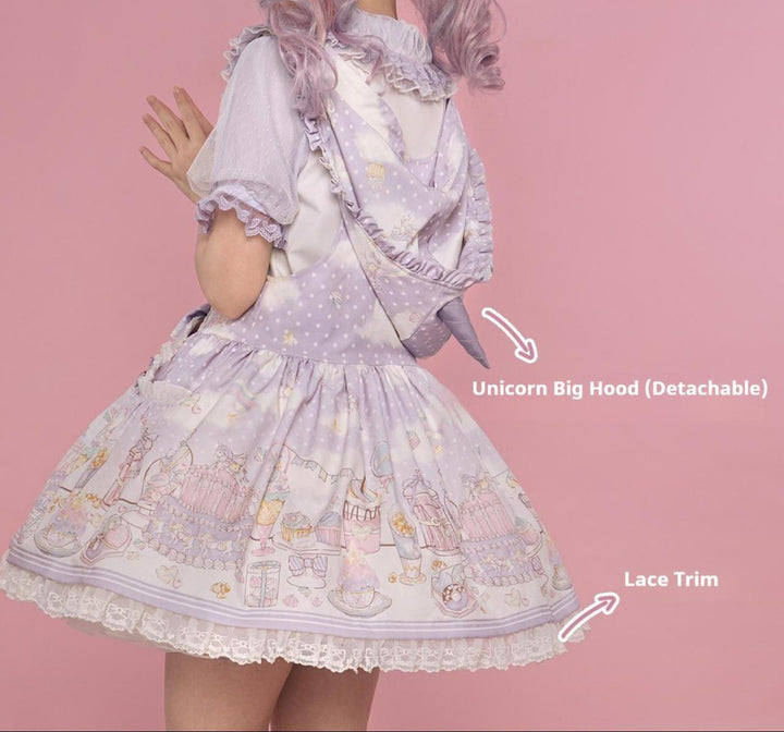 Vcastle~Unicorn Sugar Party~Kawaii Lolita Salopette Suit with Unicorn Hood 42110:738721