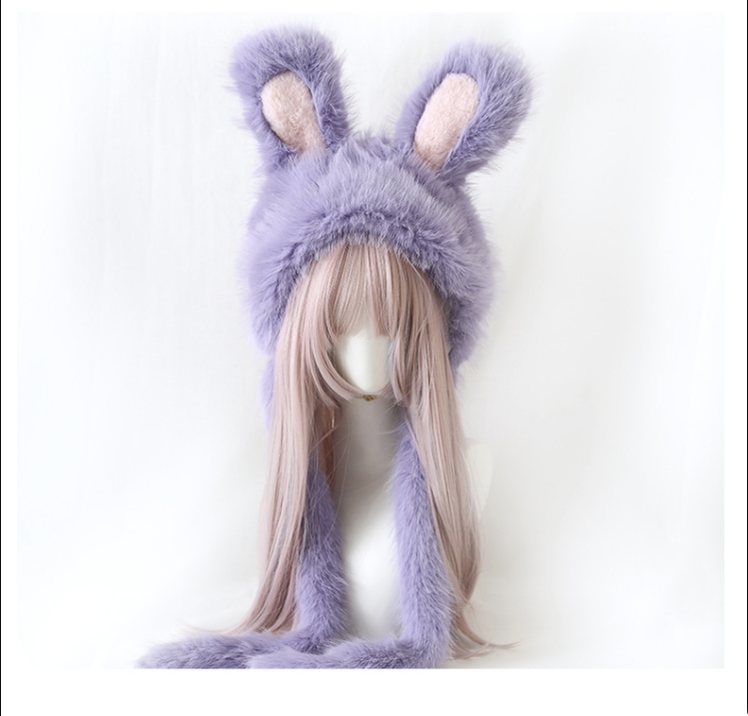 Xiaogui~Sweet Lolita Hat Bunny Ear Plush Warm Headwear M (56-58cm) Purple 