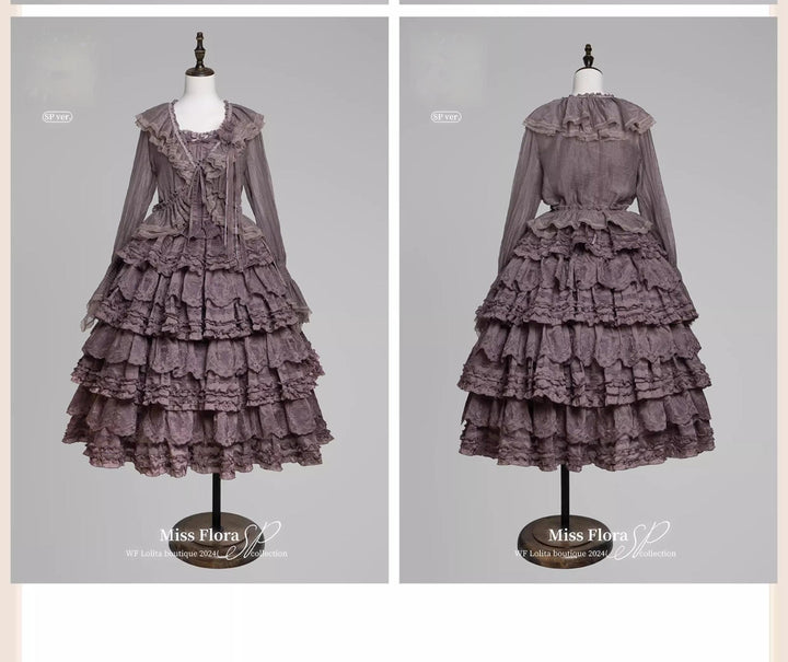 MEEKWIND~Miss Flora~Elegant Lolita Bodice Suit Tiered Skirt Purple S Strap Top + Skirt + Blouse