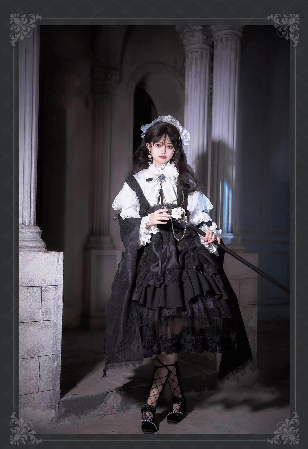 (BFM)Bramble Rose~Rose Deacon~Elegant Lolita Dress Black and White OP