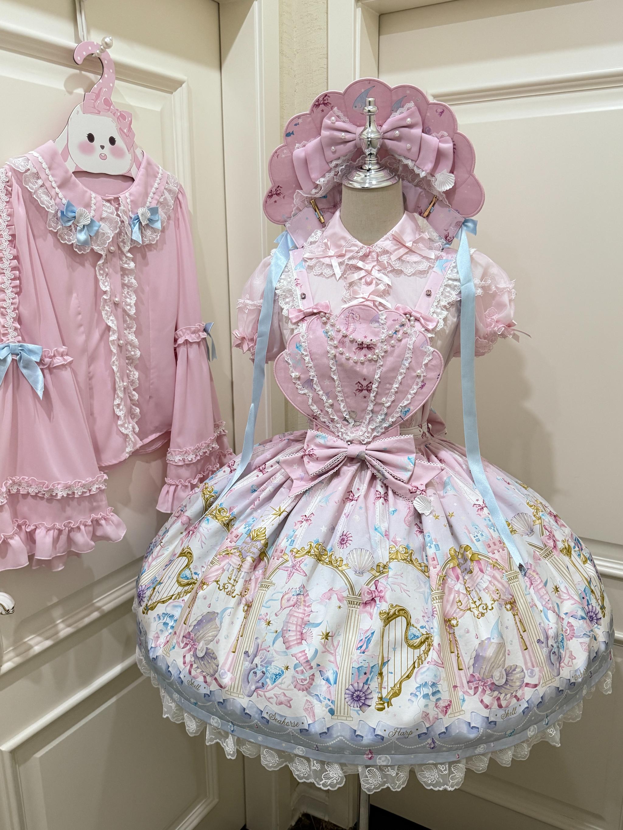Sweet Whispers of Love - Mermaid Palace - Printed Sweet Lolita JSK, Suspender SK (Pink / L M S) 43841:786668