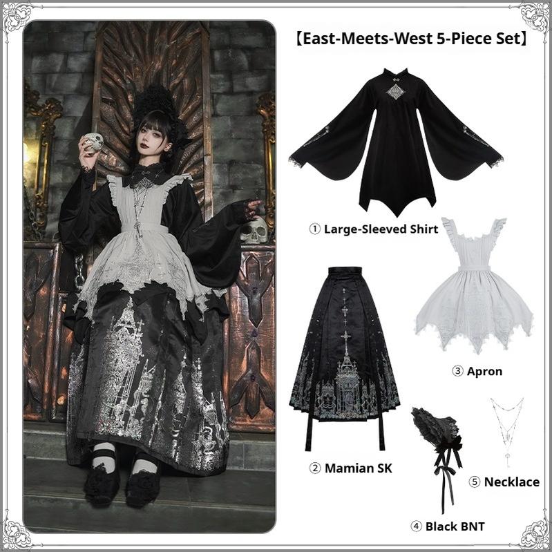 With PUJI - Letter and Poetry · Raven's Night Song - Oriental Aesthetics Gothic Lolita Dress Set East-Meets-West 5-Piece Set S