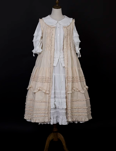 Mumu~Jenga~Elegant Lolita Overlapping Dress Set free size beige outer dress 
