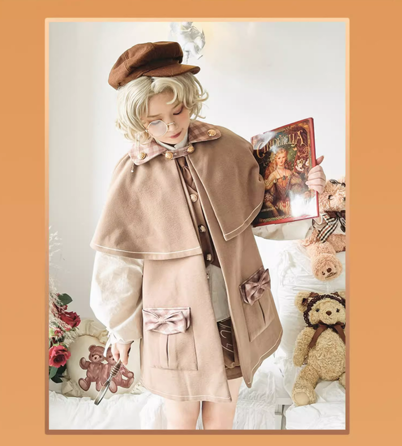 Baozizhu~Detective Goose~Autumn Winter Lolita Cape Retro Cute Woolen Lolita Coat   