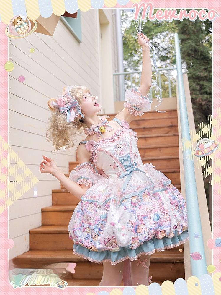 Mewroco~Vibrant Hamster~Sweet Lolita JSK Dress Floral Print Bud Skirt