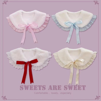 Candy Sweet~Winter Lolita False Collar Plush Bow Collar Scarf   