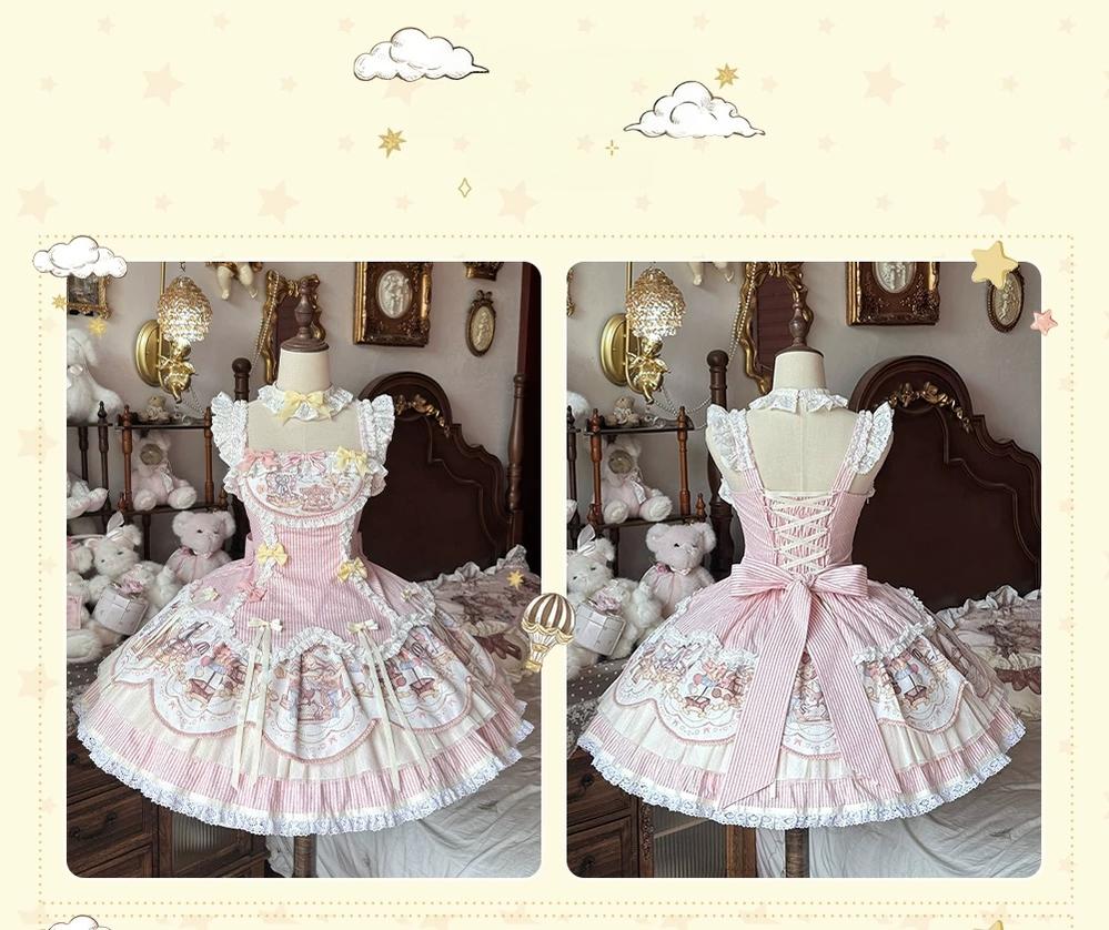 Sunset Ferris Wheel - Sweet Lolita JSK Dress Set, Amusement Park Print 46036:873092