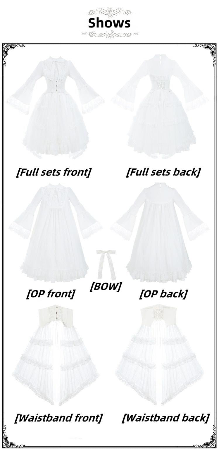 With PUJI~Anhunmeng~Gothic White Lolita OP With Boned Corset Waistband   