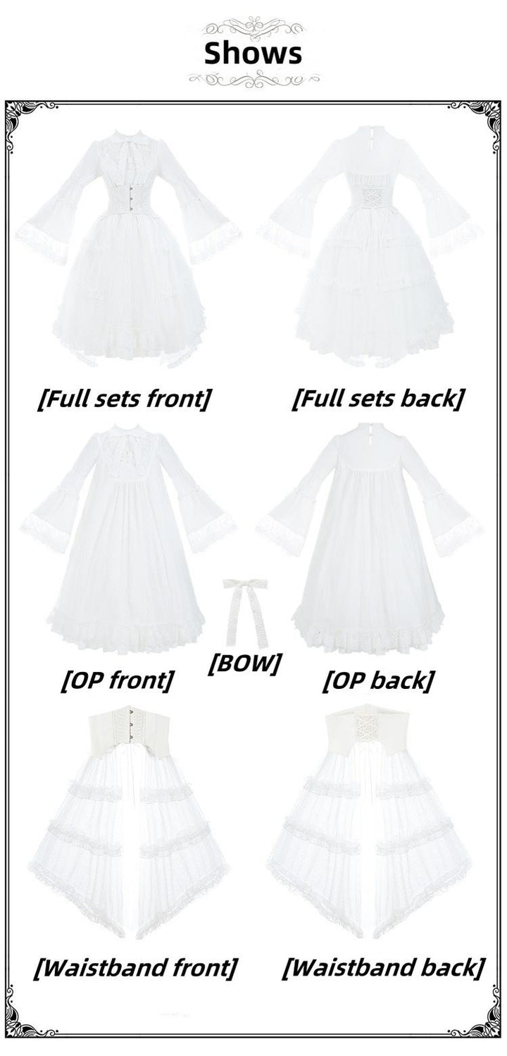 With PUJI~Anhunmeng~Gothic White Lolita OP With Boned Corset Waistband