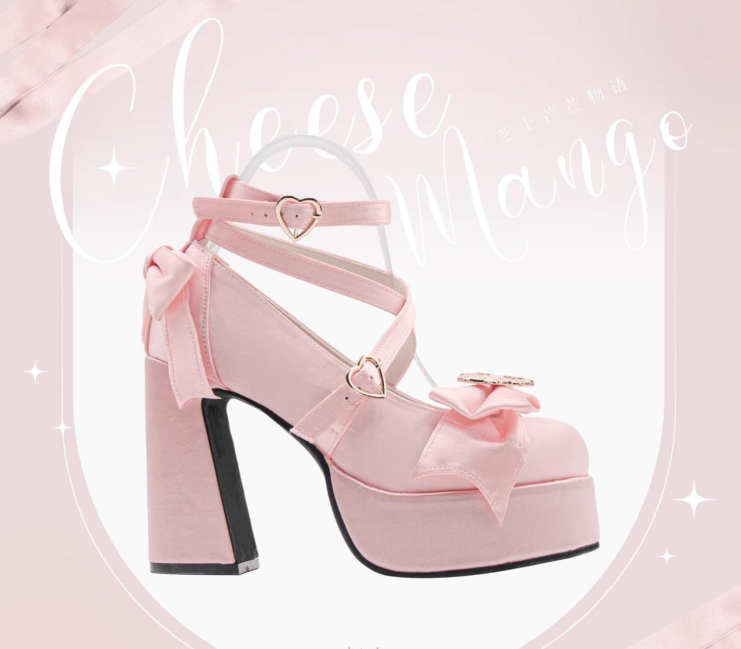 (BFM)Cheesecake~Mousse Heart~Sweet Lolita High Heel Shoes Mary Jane Love Heel Shoes Pink 34 