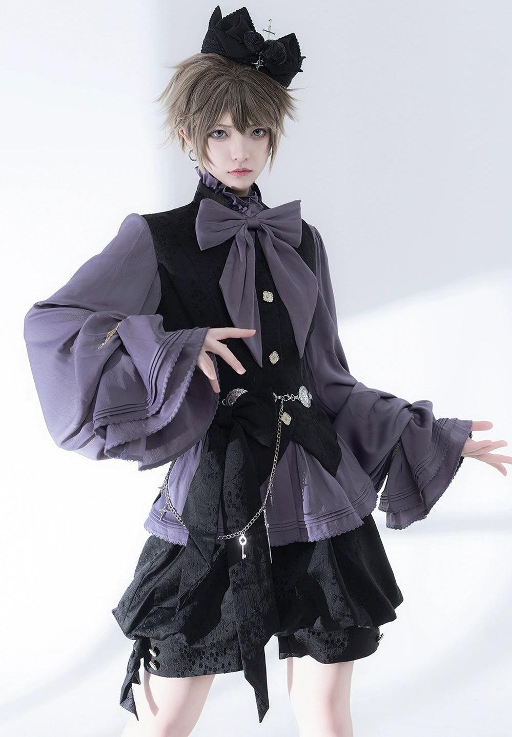 Hunting Rabbit 2.0 - Ouji Lolita Retro Cool Purple Shirt & Shorts Set 28988:856506