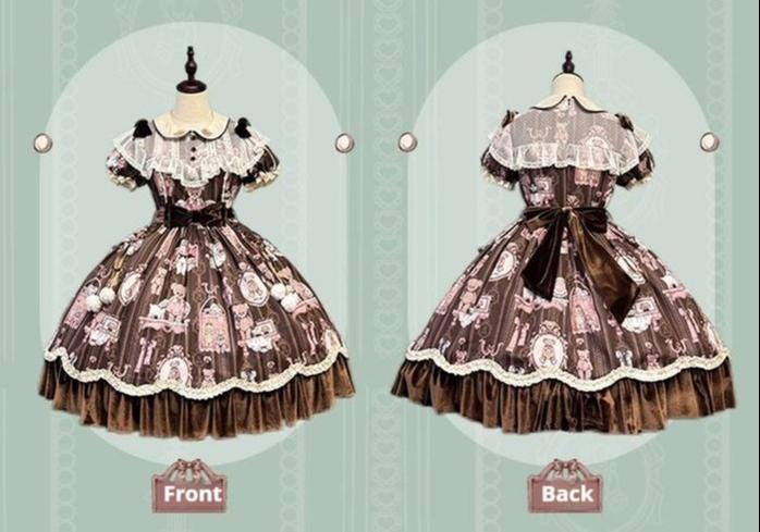 Alice Girl~Bear Doll Wall~Sweet Lolita OP Lovely Bear Print Dress   