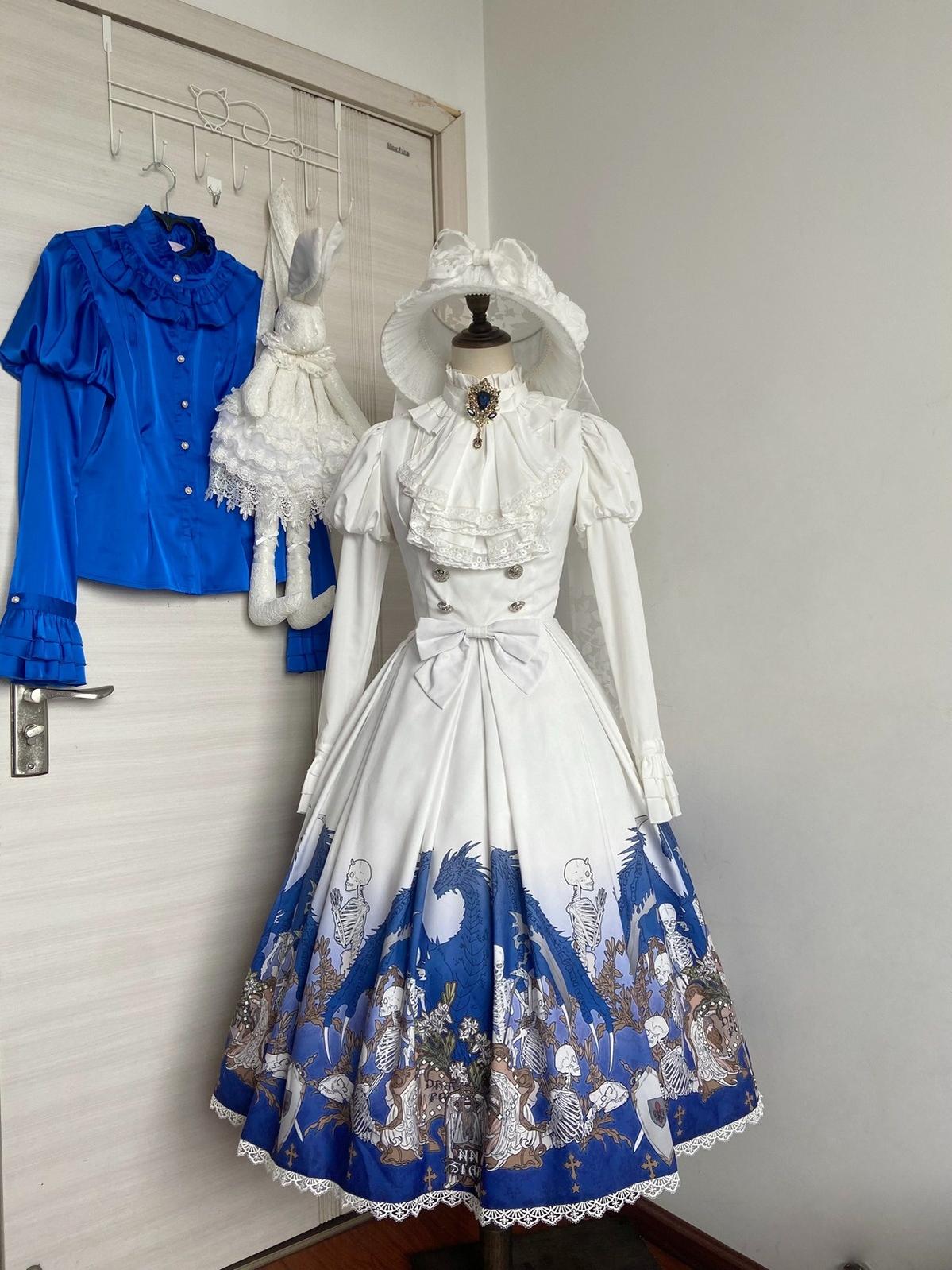 Nn Star - Dragonbone Lily - Dragon Skeleton Print Gothic Lolita Bust-supporting JSK and BNT (L M S XL) 42664:748596