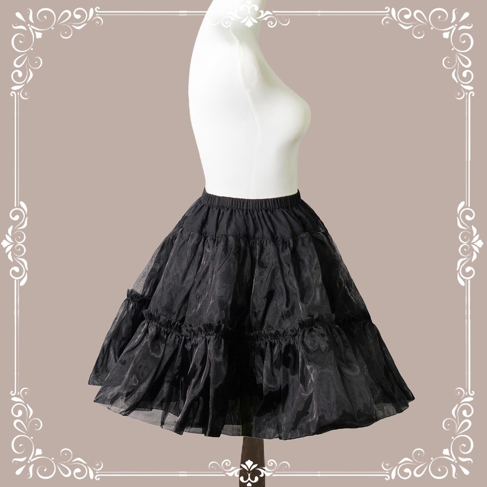Aurora&Ariel - Mini A Line Lolita Petticoat | 18" (45cm) Length, Cotton Lining One Size Black
