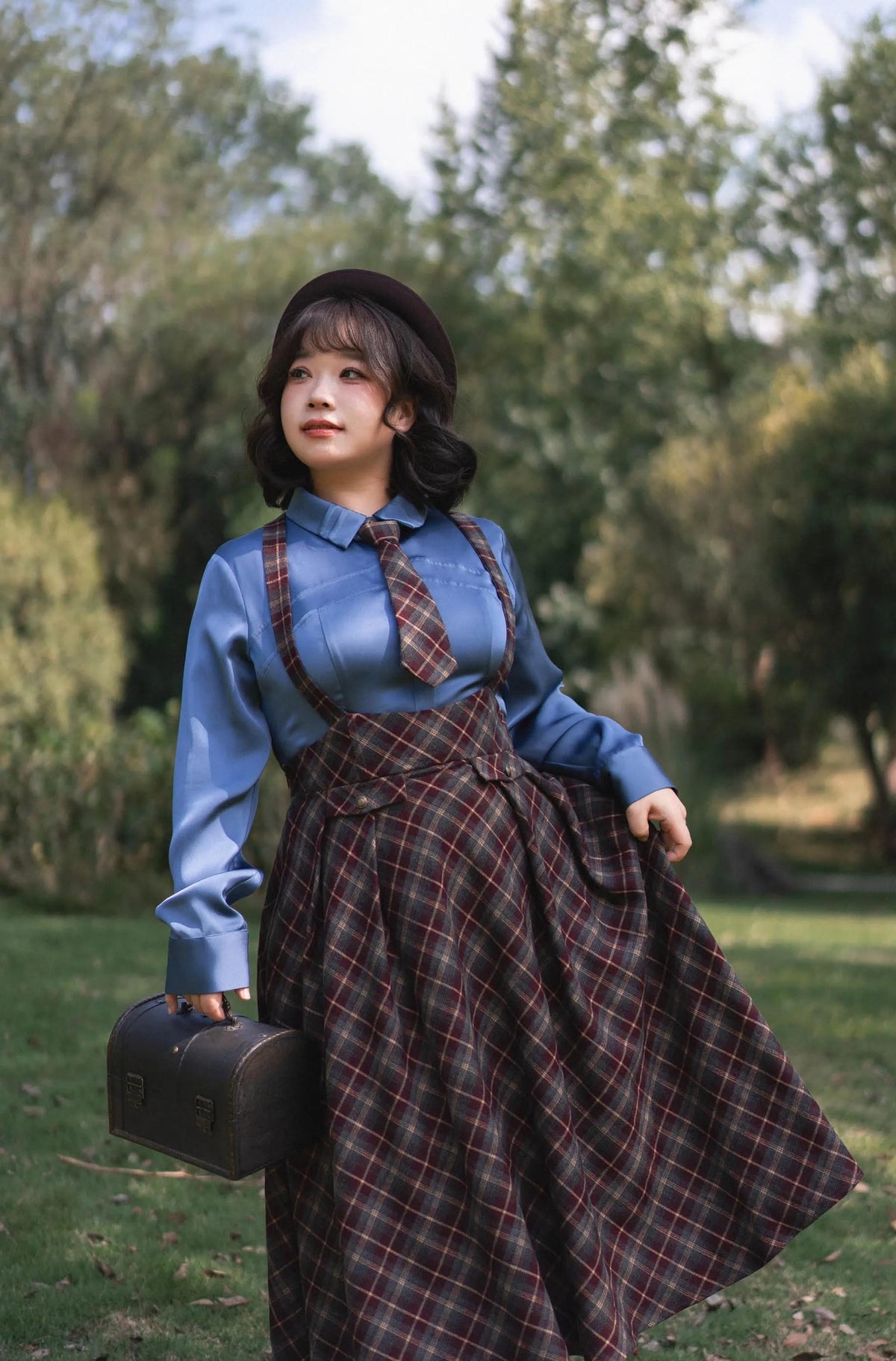 Forest Beats - Elegant Classic Lolita Suspenders Skirt, Plaid Pattern 46082:874464