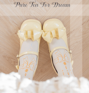 Pure Tea For Dream~Little Flip Sugar~Sweet Lolita Bow Round Toe Shoes 34 milk yellow 