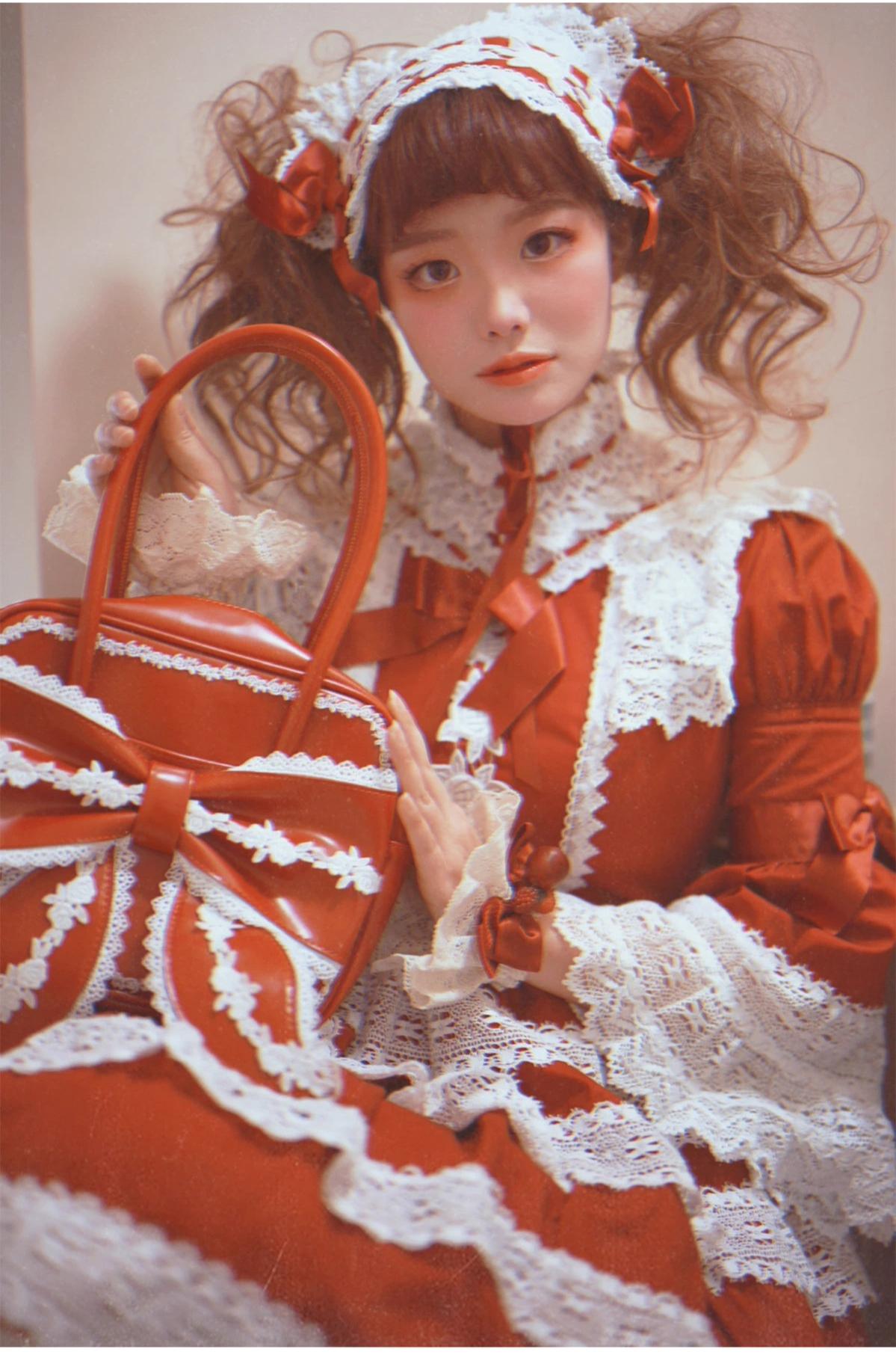 Sheep Puff - Old School Lolita Bag, Ear-Like Bow & Floral Lace