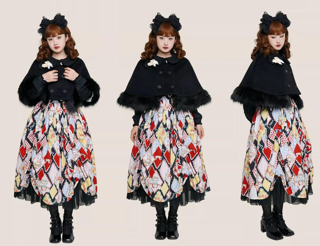 Southern Cross~Walnut Clip Bear~Winter Kawaii Lolita Cape Cute Fur Collar Cloak   