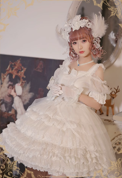 OCELOT~Moon God Love Poem~Wedding Lolita Chiffon Bridal White Dress   