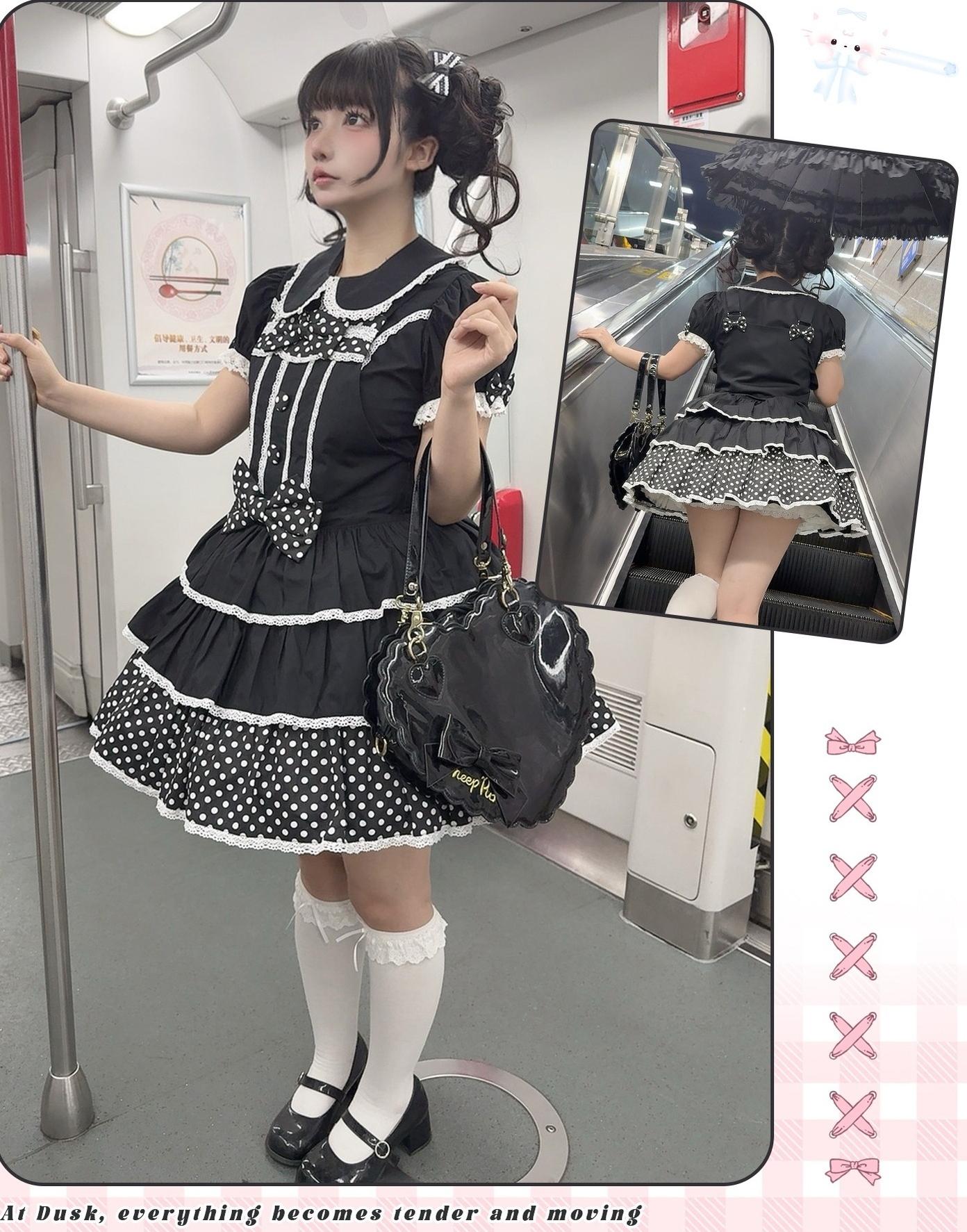 Sweet Dream Sheep - Polka Dot Tri-Hem - Cotton Sweet Lolita Salopette, Peter-pan Shirt