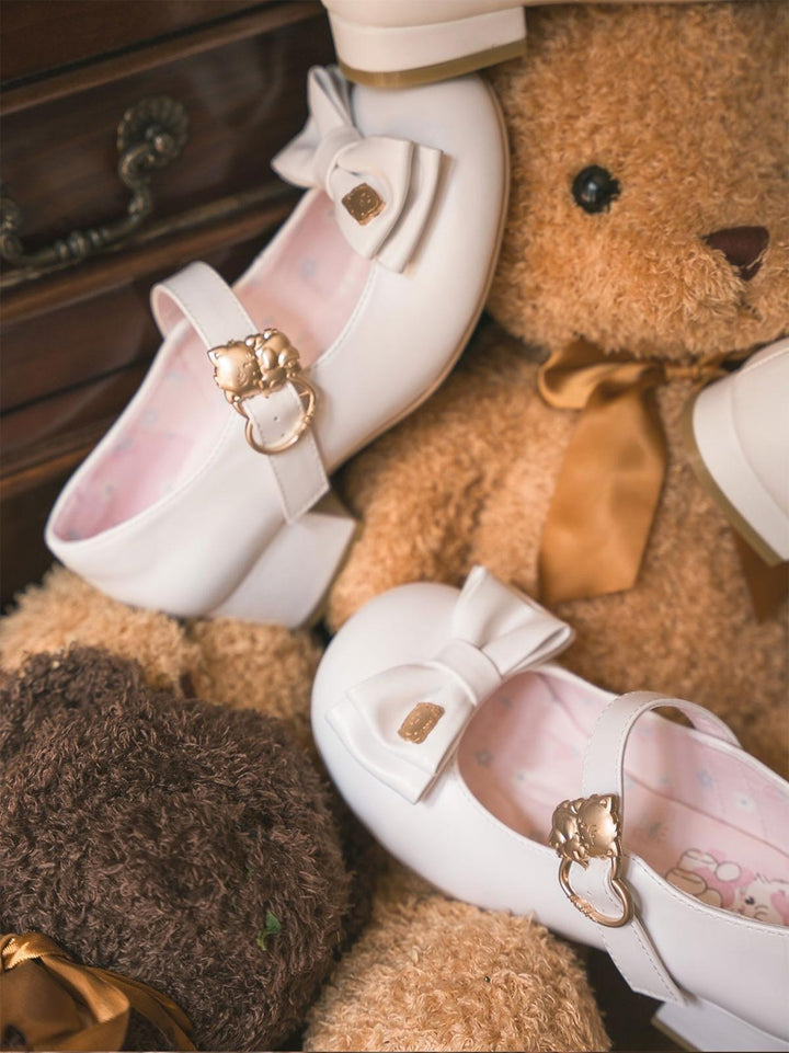 Sheep Puff~Mikko Hug~Sweet Lolita Shose Round Toe Lolitta Heels Butterfly Bow