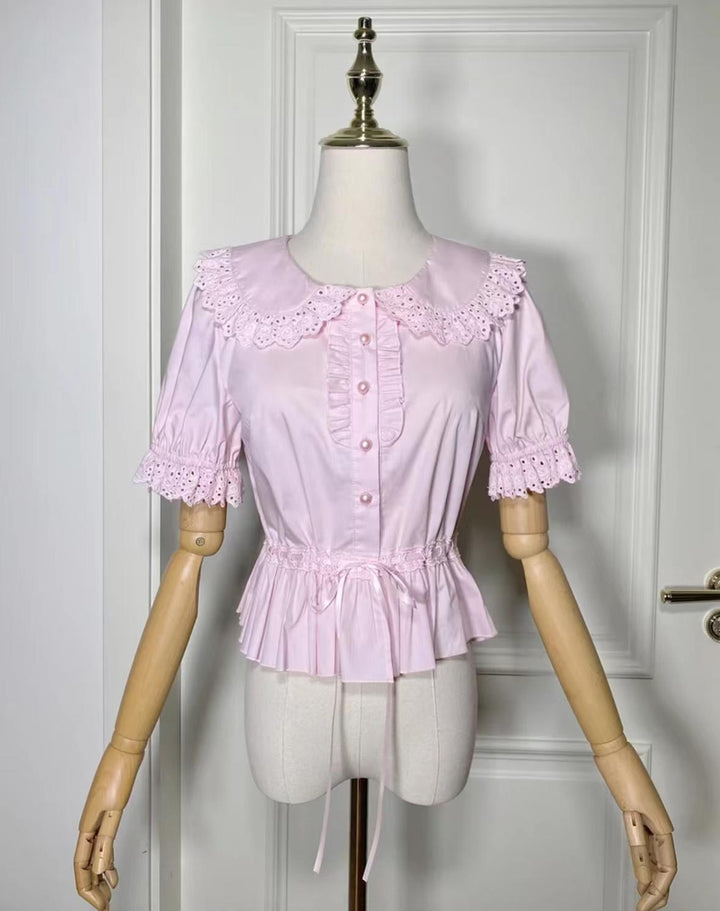 Little Dipper~Cotton Lolita Shirt Long Sleeve Blouse Rainbow Ribbon 35834:513056