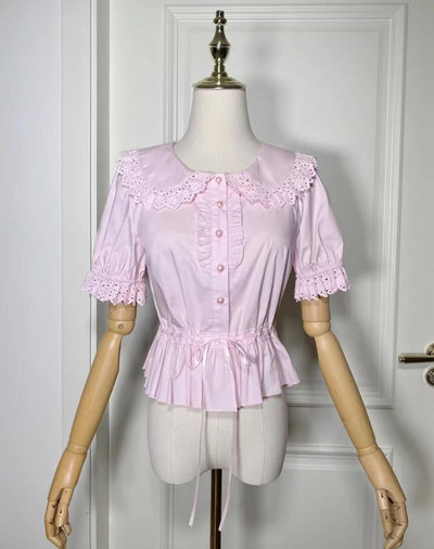 Little Dipper~Cotton Lolita Shirt Long Sleeve Blouse Rainbow Ribbon   