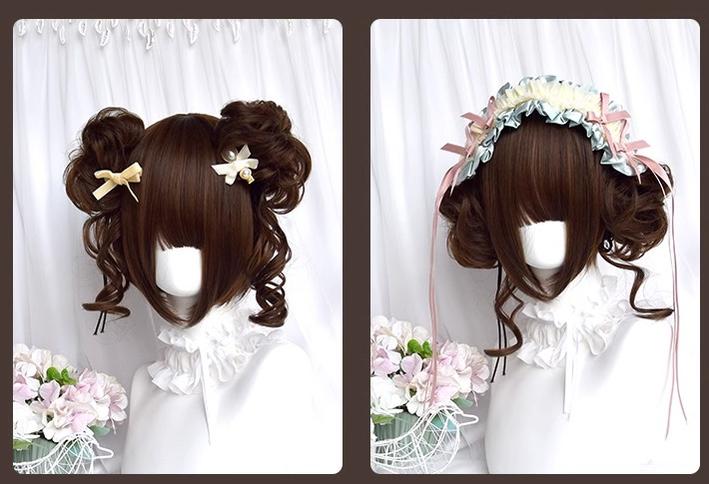 Sinwavy~Kawaii Lolita Brown Wig Cute Bun Ponytail Doll-like Wig   