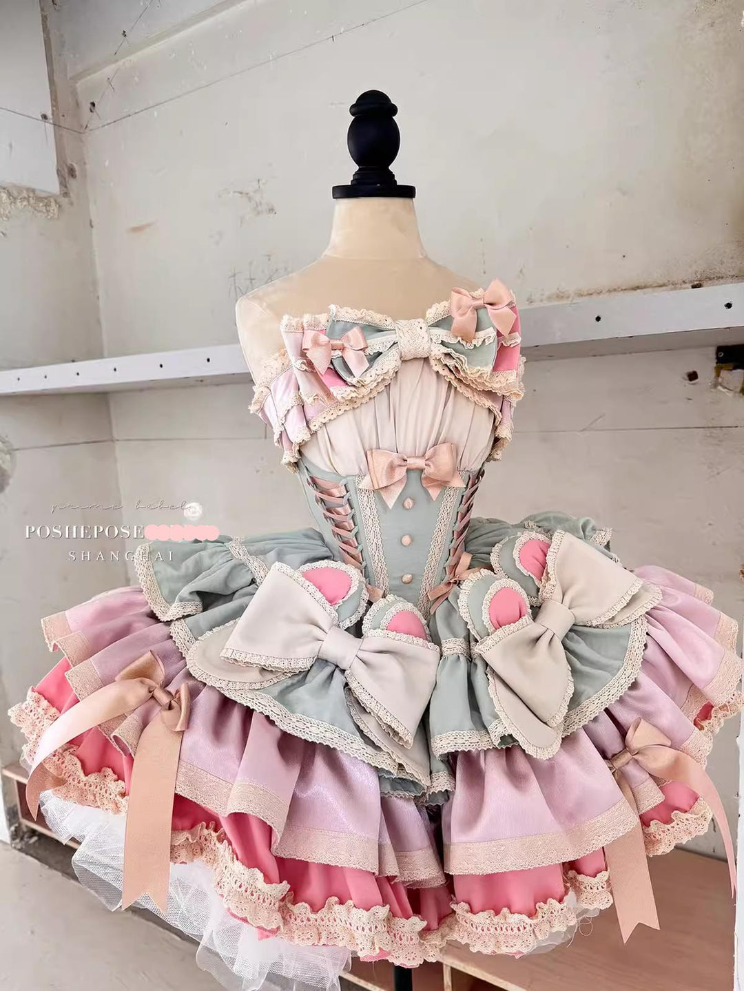 POSHEPOSE~Limited Gratitude Collection~Sweet Lolita Dress High-end Tiered Skirt Dress XS Grateful Little Milk Bear 