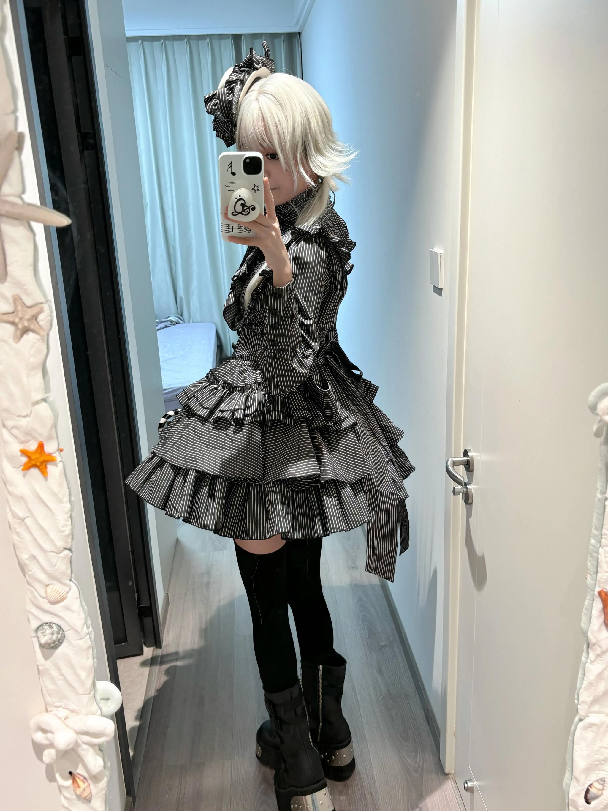 Doll Gift Box - Gothic Lolita Striped Blouse & Skirt Set, Back Zipper