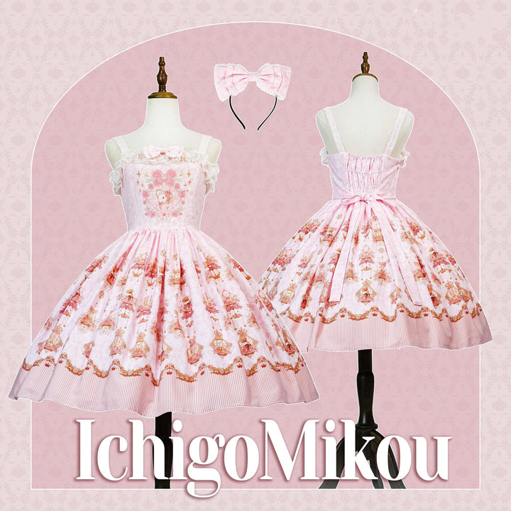 Strawberry Witch~Rose Garden Bunny~Daily Lolita Rose Bunny Printing OP JSK Dress Set