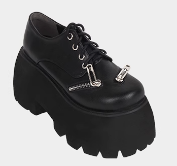 Angelic Imprint~Punk Lolita Round Toe Black Platform Shoes   
