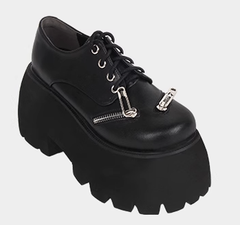 PUPUJIA~Punk Lolita Round Toe Black Platform Shoes   