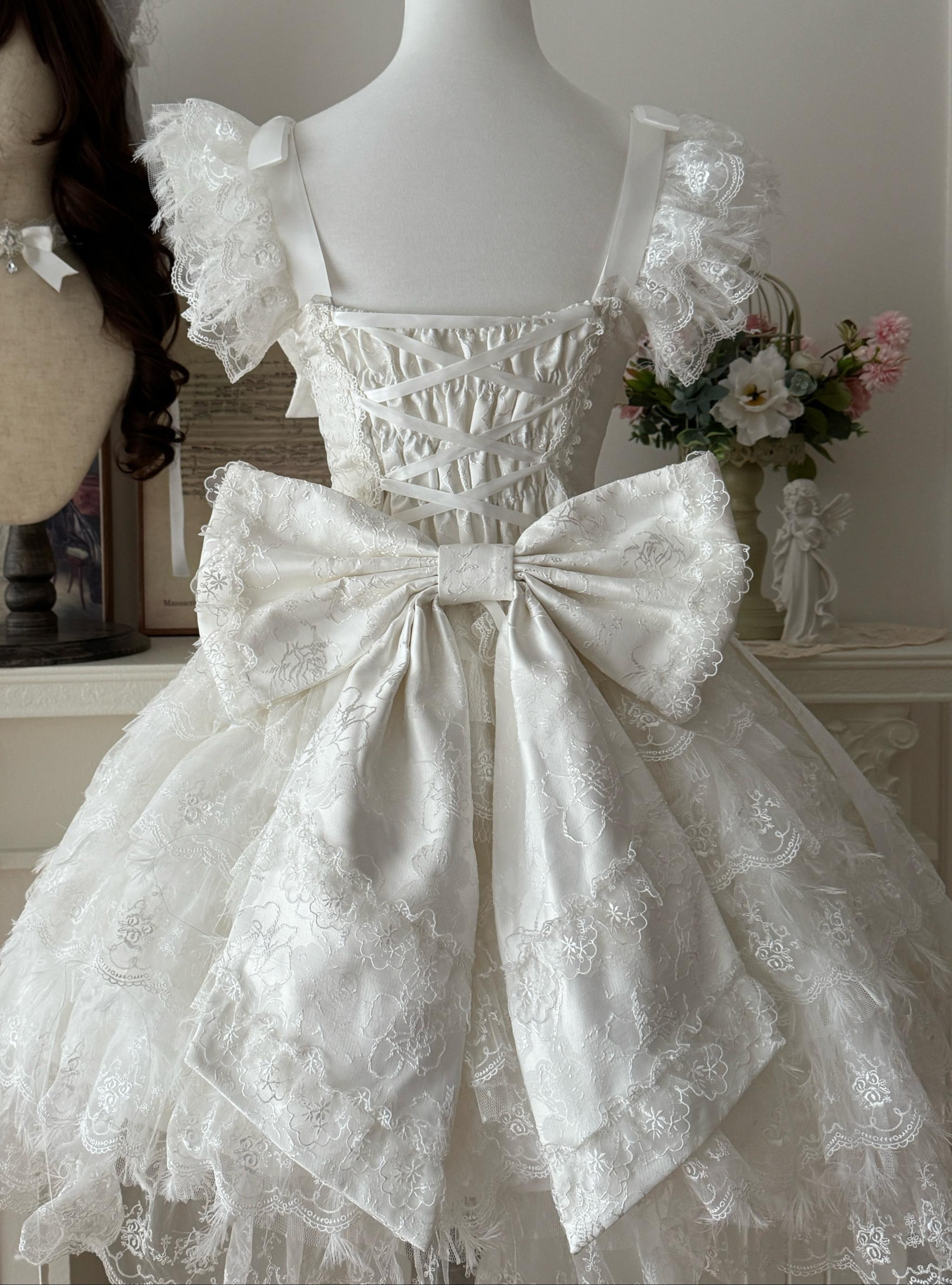 Sugar Girl - Snow Feather - Wedding Sweet Lolita JSK Dress, Multi-layered Lace Skirt (L M S) 44125:797458