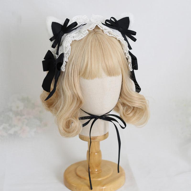 Xiaogui~Sweet and Lovely Lolita Cat Ear Bow Headband black cat ear hairband  