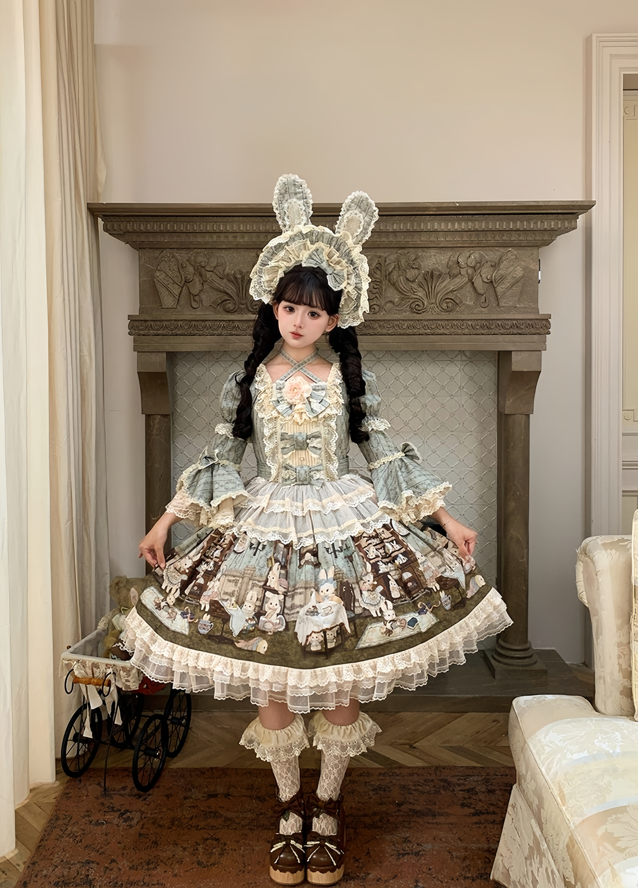 Hide and Seek - Cotton Kawaii Lolita OP Dress, Printed JSK 45144:836078