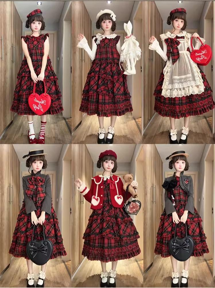 Honey Machine - Scotch Accordion - A-Line Plaid Daily Lolita JSK, Short Coat 44302:803335