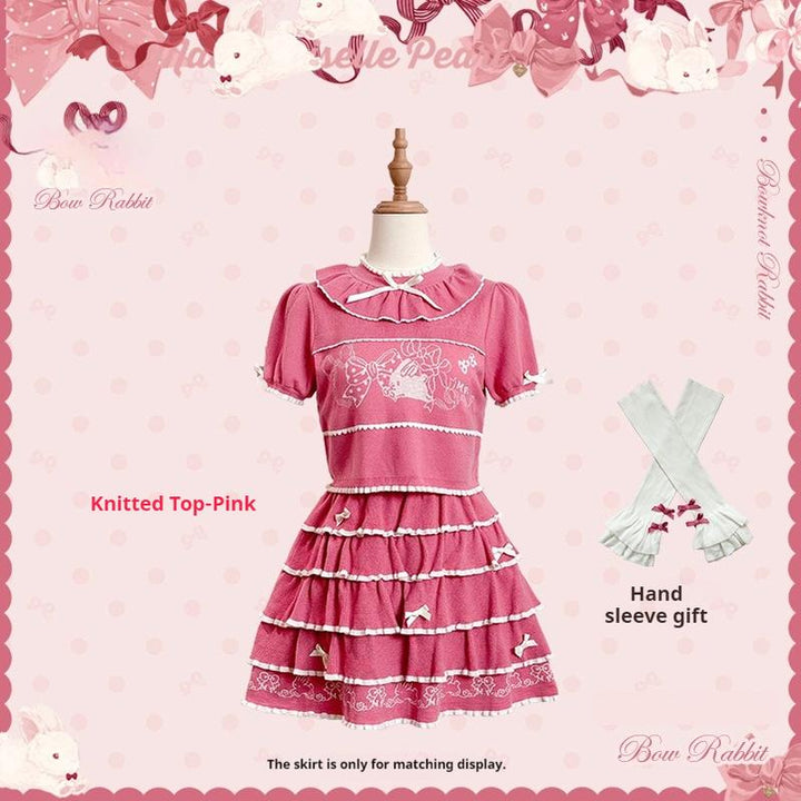 Mademoiselle Pearl~Bow Bunny~IP Collab Sweet Lolita OP Dress Bow JSK OP XS Knit Top (Pink) 