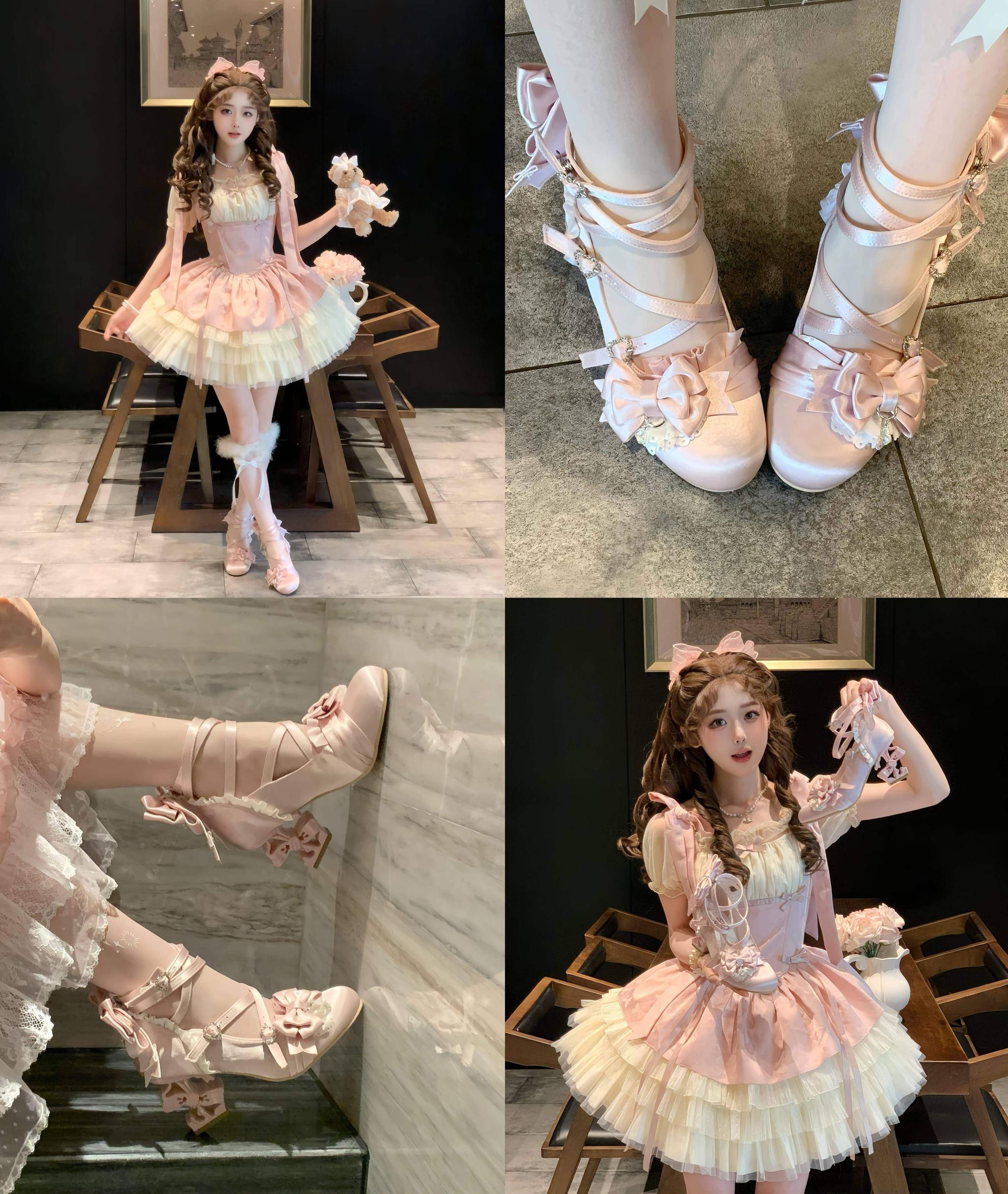 Thousand Knots - Classic Lolita Satin Heels Shoes, Bow-shaped Heel 45207:840836